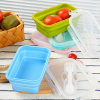 Conteneur de préparation de repas portable en silicone sans BPA de 800 ml, fourchette, couvercle en PP anti-fuite, corps en silicone durable, facile à nettoyer, logo couleur personnalisé