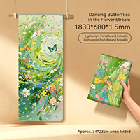 Tapis de yoga en daim pliable et léger, 1,5 mm, en caoutchouc naturel antidérapant, tapis d'exercice professionnel à imprimé artistique pour femmes, idéal pour le yoga chaud