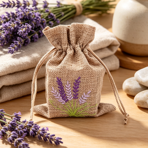 Pochette à cordon avec motif lavande brodé, sachet parfumé en lin pour la maison, bijoux, cadeau, petit rangement d'objets - Product Image 5