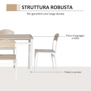 Homcom 5 mảnh ăn tập với 1 hình chữ nhật bàn và 4 ghế, kim loại và MDF, màu xám và trắng - Product Image 3