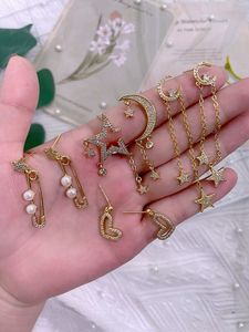 Regalo della signora dei gioielli dell'orecchino del cerchio della luna e della stella dell'oro 18 carati delle ragazze delle donne - Product Image 3