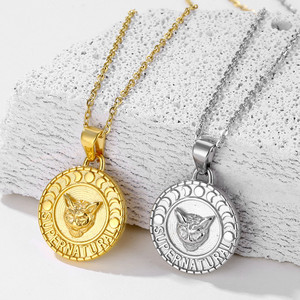 Punk Runde Form Löwenkopf Anhänger Männer Edelstahl Weiß Wolf Charms Bordstein kette Halskette Valentinstag Geschenk für ihn - Product Image 1