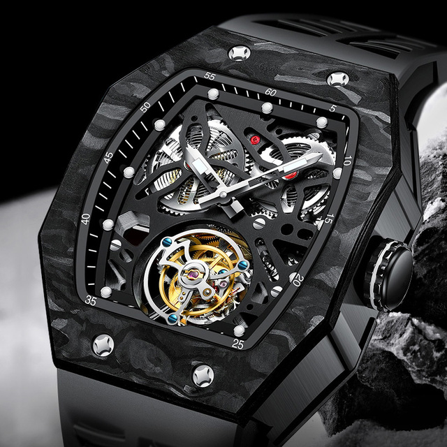 Top Quality Carbon Fiber Steel Watch Luxury Sapphire Luminous Stainless Steel Waterproof FlyingTourbillon Mechanical Watches