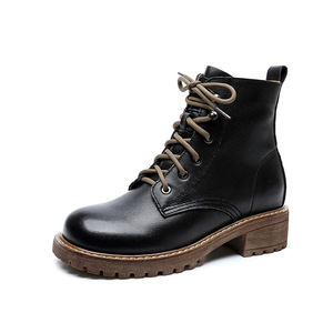 2022 femmes Style britannique pour Martin bottes rétro en cuir véritable bottes courtes semelle épaisse rehaussant Style ethnique diverses couleurs - Product Image 2