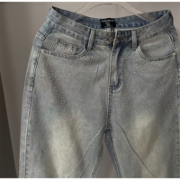 Nouvelle version 2026 de Jeans Meichao MIXED EMOTION, pantalon droit tendance et décontracté, style urbain, avec strass, polyvalent
