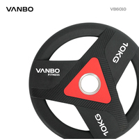 Pelat Beban Berlapis Uretan dengan Logo Kustom VANBO Gym, Desain 3 Lubang CPU, 1.25-25KG, Hitam, Model VB6010