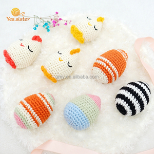 ของเล่นเขย่ามือเด็กทารกทำจากผ้าฝ้าย ของเล่นบีบคลายเครียด ของตกแต่ง งานถักโครเชต์ทำมือ ไข่อีสเตอร์ ผ้าฝ้าย PP ปักลาย ถักทอ - Product Image 2