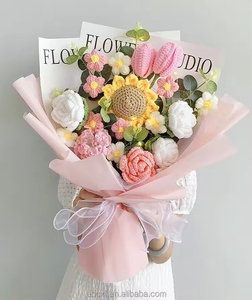 DREA Big Bouquet Novedad Hecho a mano Punto Rosa Girasoles Lana Algodón Crochet <span class=keywords><strong>Flores</strong></span> <span class=keywords><strong>Ramo</strong></span> para regalo - Product Image 6