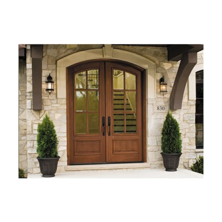Fashion Design Exterior Polishing Carved Wooden Door / Teak Wood Main Door Designs