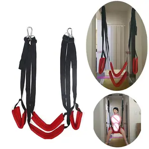 Hanging Door Sex Restraints SM Games Black Nylon Ankle Cuffs & Handcuffs For Sexy Swing Chair Adults Open Leg BDSM Bondage%