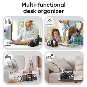 منظم مكتب شبكي أسود بـ 7 أقسام على شكل مثلث متين، حامل أقلام، منظم أدوات مكتبية للمكتب مع خيار وضع شعار مخصص - Product Image 5