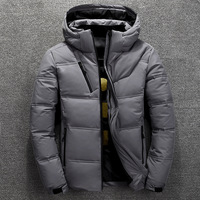 Veste parka d'hiver décontractée pour homme en duvet de canard blanc, couleur unie, à capuche, matelassée, fermeture éclair, grandes tailles, manteau chaud et épais pour l'extérieur