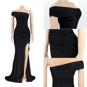 AL232 Best-selling Long Gown Evening <strong>Dress</strong> Slanted <strong>Collar</strong> Slit Ruched Elegant Party Gowns for <strong>Women</strong> Evening <strong>Dresses</strong> - Product Image 6