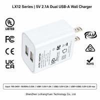 Chargeur mural double USB 10W 5V 2.1A, adaptateur de chargeur de téléphone avec prise fixe US EU UK AU, certifié UL FCC CE UKCA SAA multi-régions