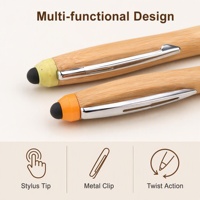 Öko-Bambus Drehkugelschreiber Stylus 2-in-1 Touchscreen-Stift mit Metallclip, Lasergravur, Individuelles Logo, Werbeartikel für Unternehmen