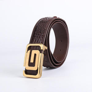 Cintura <span class=keywords><strong>in</strong></span> Pelle di Coccodrillo Siamese Tailandese Importata con Fibbia Liscia e Fibbia a Piastra <span class=keywords><strong>in</strong></span> Osso per Mezza Età - Product Image 1