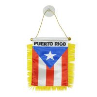 Drapeau de voiture miniature en satin de Porto Rico avec pompons jaunes, drapeaux décoratifs de qualité supérieure pour véhicules
