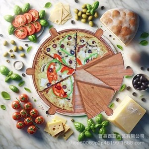 Bandeja de madera para dividir pizzas, divisor de pizzas creativo con asa, bandeja de madera portátil para pizzas para restaurantes al aire libre - Product Image 4