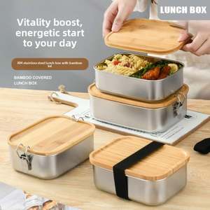 Lonchera Bento de Acero Inoxidable Premium con Tapa de Bambú a Prueba de Fugas, Contenedor de Alimentos Ecológico para Viajes de Trabajo con Logotipo Personalizado - Product Image 4