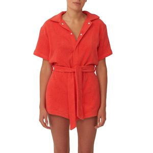 Wholesale Cotton Bucket Hat Red Jersey <strong>Towelling</strong> Press-stud Placket Short Sleeves <strong>Onesie</strong> Tie Waist Belt Towel Romper Jumpers - Product Image 1