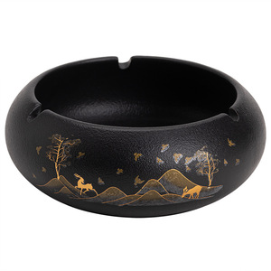 Ceramic Ashtray Round Sealed With Lid New Chinese Style Office Decorative Trays - Product Image 5