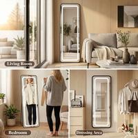 Miroir de maquillage LED pleine longueur avec interrupteur tactile, éclairage à 3 couleurs réglables, cadre en alliage d'aluminium, miroir mural ou sur pied