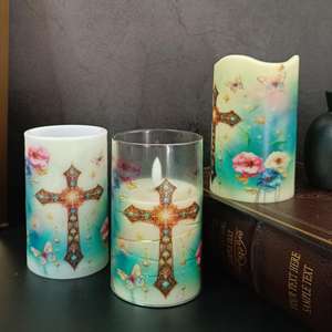 Juego de velas LED de cruz <span class=keywords><strong>cristiana</strong></span> que funciona con pilas, pilar sin llama con control remoto <span class=keywords><strong>para</strong></span> la oración de la Iglesia, decoración del hogar - Product Image 3