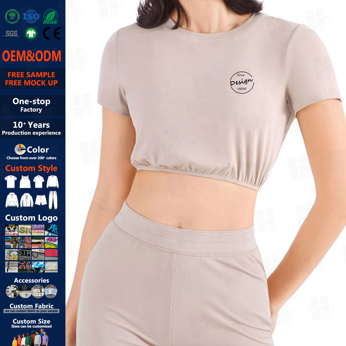 Wholesale High Quality New Arrival Double Rib Short Sleeve Elastic Hem Yoga Women's T-Shirts Fitness Cheap Crop Tops for Women