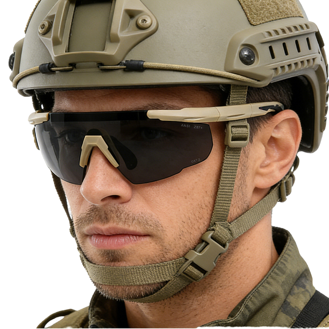 ANSI Z87 1 Plus Sports Training Tactical Safety Glasses Semi-Rimless Frame TPE Adjustable Strap Thick PC Lens UV400 Model M504