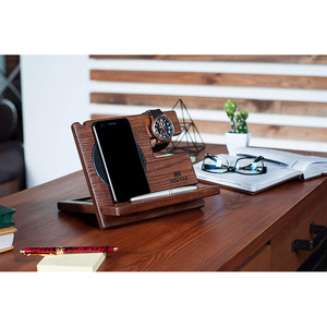 Wooden <b>Desk</b> Stand Walnut <b>Wood</b> Multi Functional Key Wallet Holder <b>Solid</b> <b>Wood</b> Storage Office Desktop Organizer - Product Image 3
