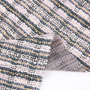 TC double faced small fragrance style fancy tweed jacquard brocade fabric price per meter plaid yarn dyed fabric for dress