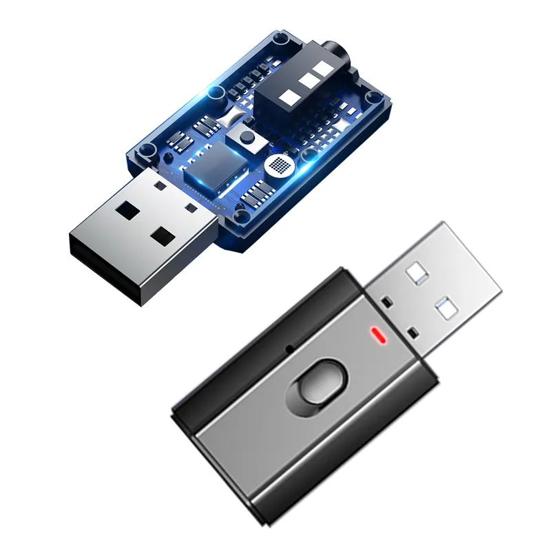 Récepteur et émetteur Bluetooth AUX USB à réduction vocale 2 en 1 adaptateur Bluetooth 5.0 sans fil pour haut-parleur TV de voiture