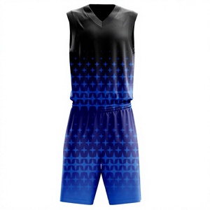 Conjunto de Camiseta de Baloncesto con Cuello en V para Hombre, Estampado Geométrico Azul, Sin Mangas, Absorbe la Humedad, Ropa Deportiva para Todas las Temporadas, Diseño Sublimado - Product Image 1