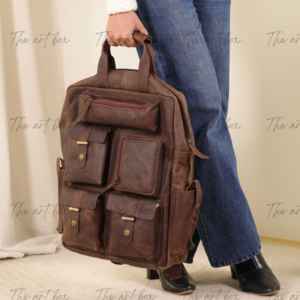 Sac à dos en cuir pleine fleur de grande capacité pour voyages, marque privée, personnalisé, 100% cuir véritable, sac à dos pour ordinateur portable - Product Image 4