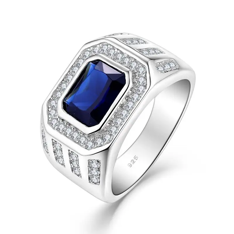 YH JEWELLERY Factory Price New Arrival Resin And Ashes Zircon Rectangular Nano Sapphire Mens Sterling Silver 925 Rings