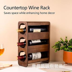 Estante de Madera para Vino, Exhibidor de Escritorio para 3 Botellas, Almacenamiento Multifuncional para Sala de Estar - Product Image 3