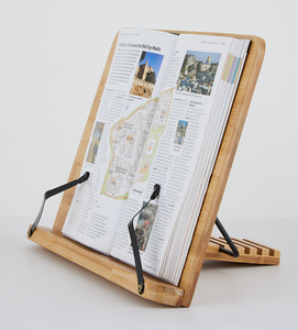 Support de recettes moderne en bambou sur pied avec poignée réglable, porte-livres à un seul niveau, pinces à pages, étagère portable pour livres de cuisine - Product Image 2