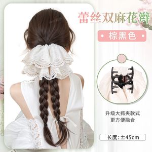 Lace Double <b>Braids</b> Ponytail Hair Clip High Temperature Wire Hand Knitted For Women Chinese Style Long <b>Braid</b> <b>Accessory</b> - Product Image 6