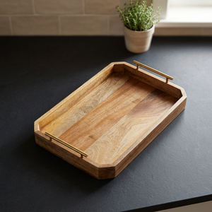 Wood Serving Tray Rectangle Solid Minimalist Handmade Polished Dishes & <b>Plates</b> - Product Image 3