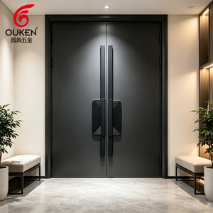 Maniglia per Porta Quadrata a Doppia Linea Personalizzata, Minimalista Nero Opaco, per Ingresso Hotel, Maniglia Grande per Porta - Product Image 1