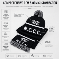 Ensemble bonnet et écharpe tricotés avec motif lettres personnalisées Highfly, broderie 3D, pompon, rayures blanches, logo jacquard, hiver, plage, voyage, OEM