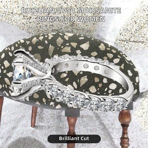 Anillos de Boda de Moissanita con Corte Brillante Clásico, Chapados en Rodio, Plata de Ley, Certificados por GRA, VVS1, Ruizuan, Venta al por Mayor - Product Image 2