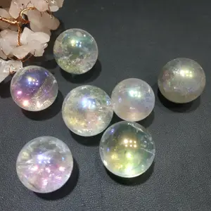 Grosir Bola Kristal Manik-manik Batu Permata Natural Aqua Angel Aura Bola Kristal Kuarsa untuk Membuat Perhiasan