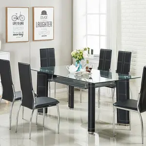 Modern Dining Table With Metal Legs Rectangular Luxury Glass Top Set Leather Chairs For Dining Room Furniture