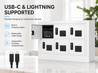 Casier de recharge pour smartphone à 6 portes, serrure électronique, USB-C, Lightning, sécurisé, en libre-service, durable, station de recharge murale