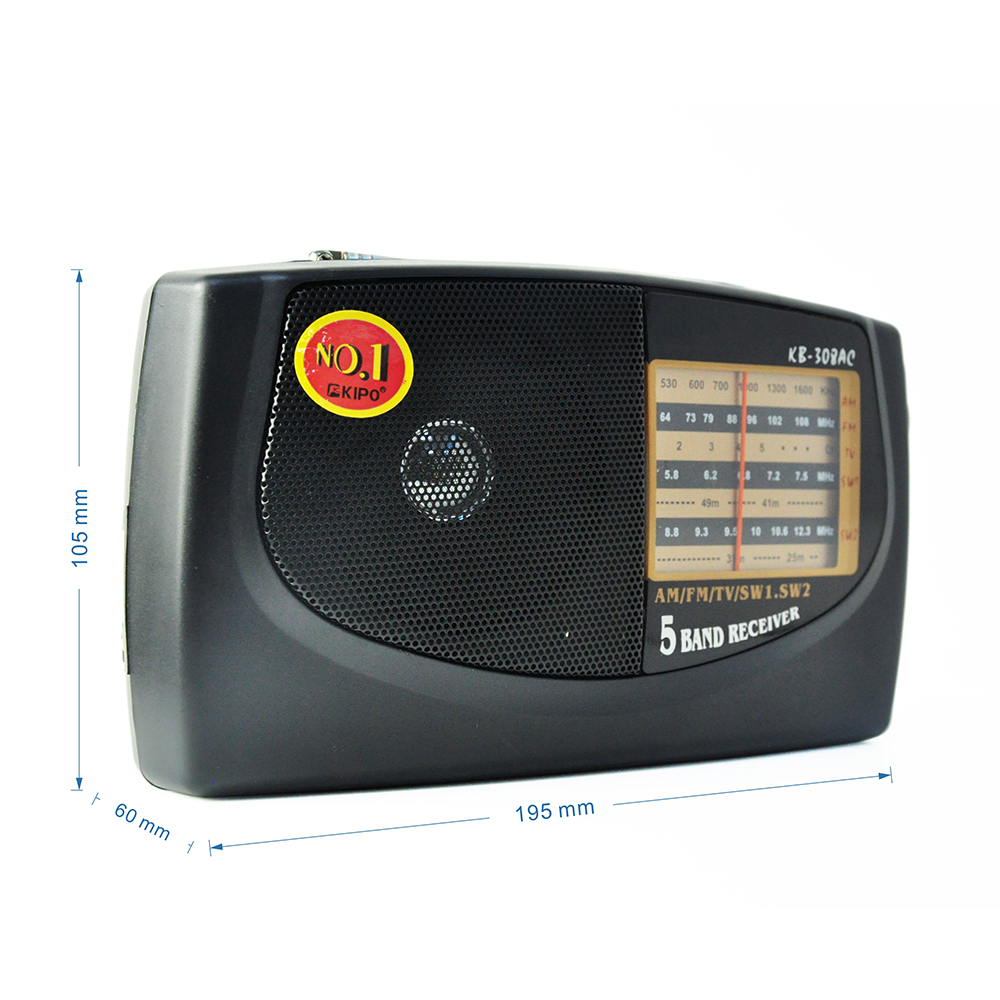 レトロビッグスピーカー ポータブルAM/FM/SWラジオ 5バンド ブラック