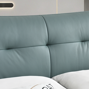 Cama Minimalista Duradera con Estructura Metálica <span class=keywords><strong>Tapizada</strong></span> en Cuero Genuino de Alta Calidad, Ahorra Espacio, con Detalles en Roble para Dormitorio o Apartamento - Product Image 5