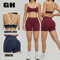 Nouvel ensemble de sport 3 pièces pour femme GH : haut à manches longues, soutien-gorge de sport dos croisé évidé et short de gym avec veste
