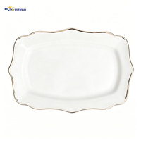 Lot de 56/96 pièces de vaisselle de luxe en porcelaine fine avec bord doré, style européen, compatible lave-vaisselle et micro-ondes, pour usage domestique, hôtelier et en restauration