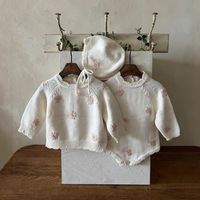 Vêtements en tricot pour bébés nouveau-nés, pulls pour filles avec broderie florale, 100% coton, vêtements en tricot pour bébés nouveau-nés, fabricant